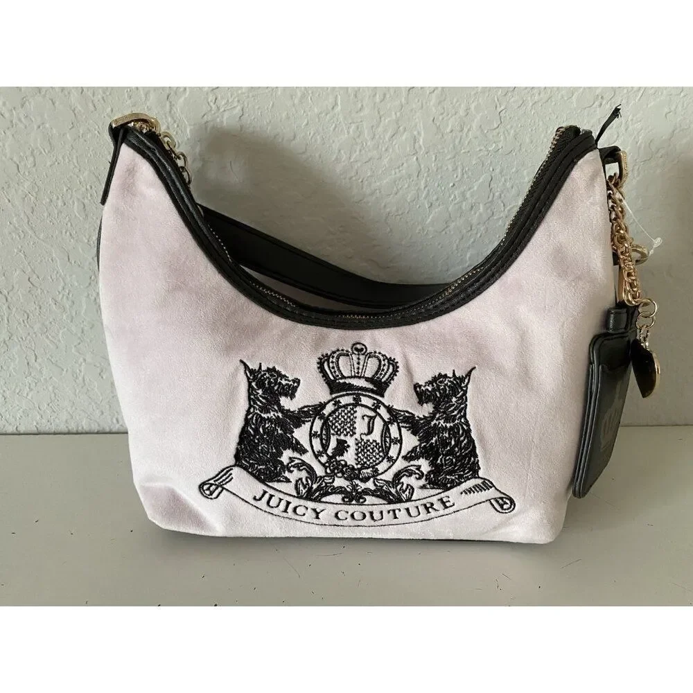 Juicy Couture Classic Scottie Dogs Hobo Purse‎ Shoulder Bag Chiffon Pink NEW